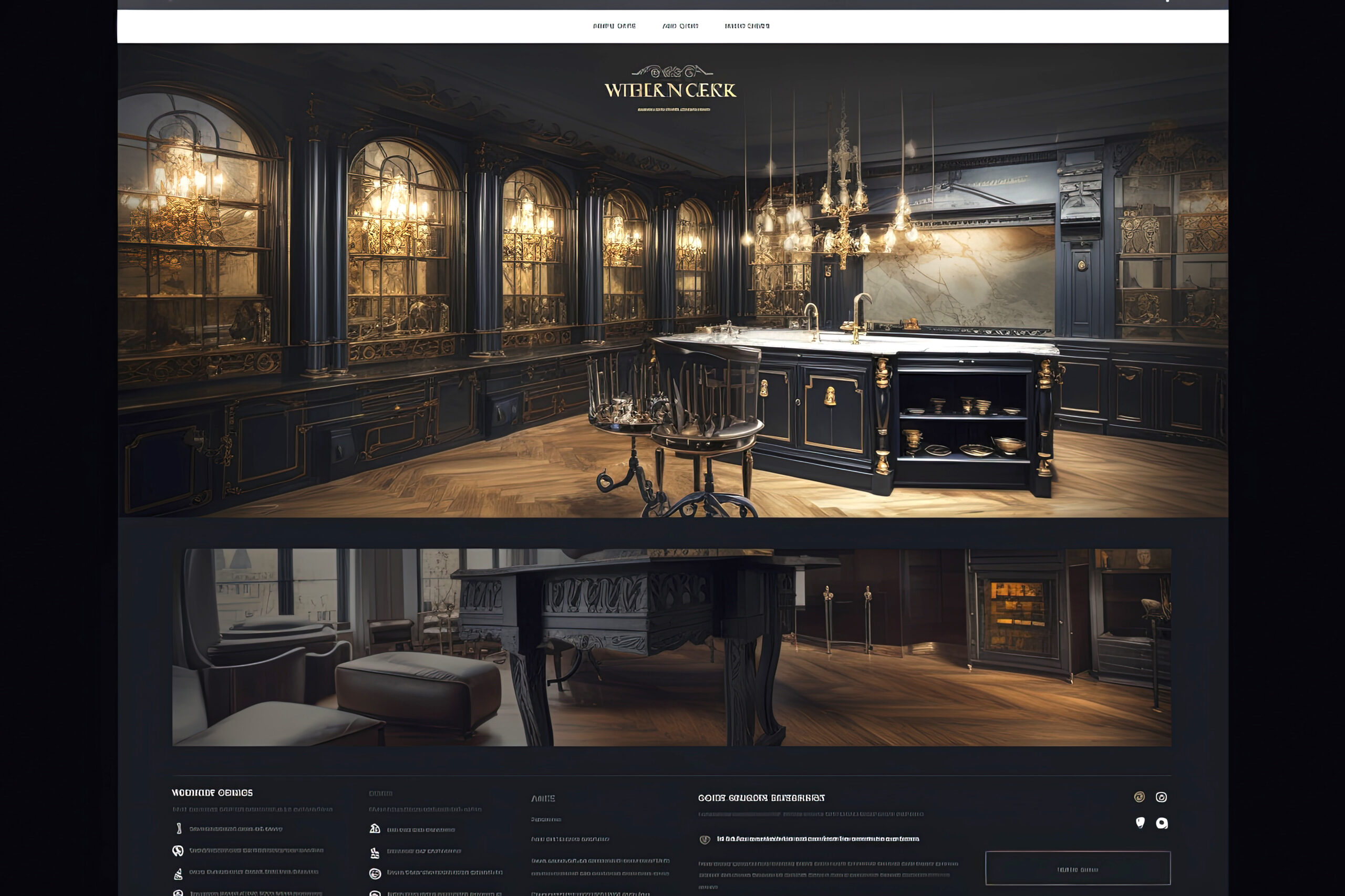 Generative AI luxury kitchen furniture website design illustration. E-commerce concept